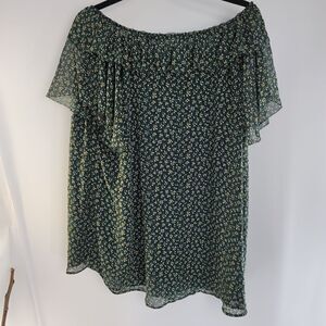 Loft plus green floral flutter sleeve blouse